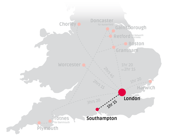 London to Southampton 1hr 15m