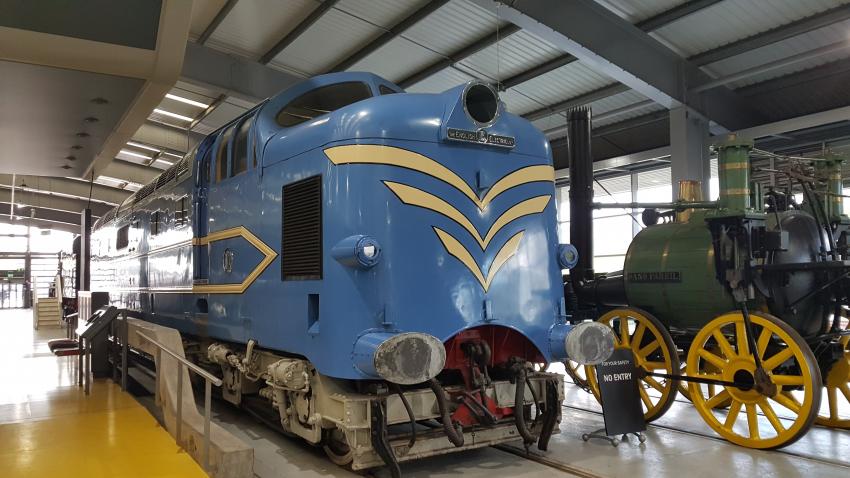 Train on display inside a museum