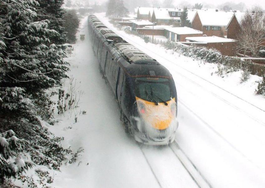 Near Rainham, train line thick with snow