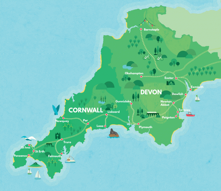 Map of Devon and Cornwall's rail network