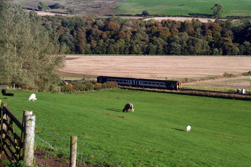 Train travelling through countryside
