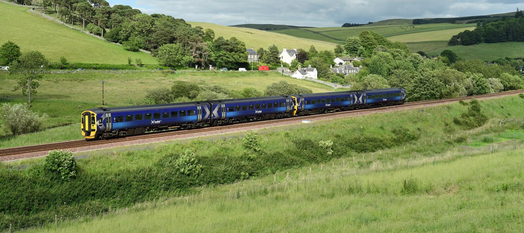 ScotRail Train travelling along the Borders Railway
