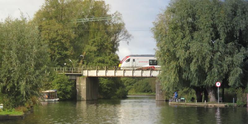 Greater Anglia train crossing the Bure at Wroxham