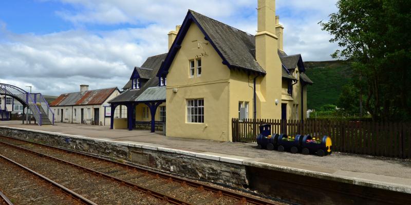A restored station building at Helmsdale, on the Far North line, Scotland