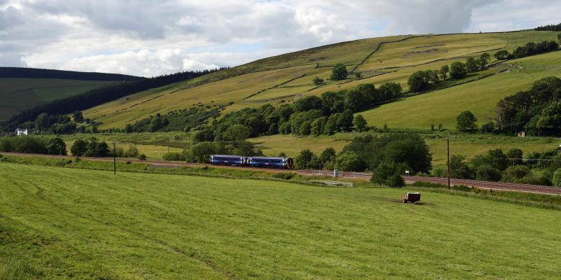 ScotRail Train travelling along the Borders Railway