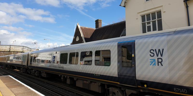 South Western train in front of Petersfield Railway Station
